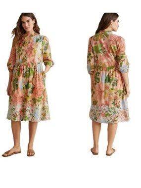 Soft Surroundings Large L Bellicia Floral Midi Dress Embroidered Peach Pink